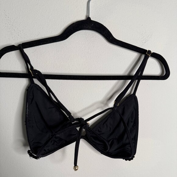 PatBO Women's Large Black Floral Applique Bikini Top Tie Front Swimsuit Beach - Picture 3 of 7